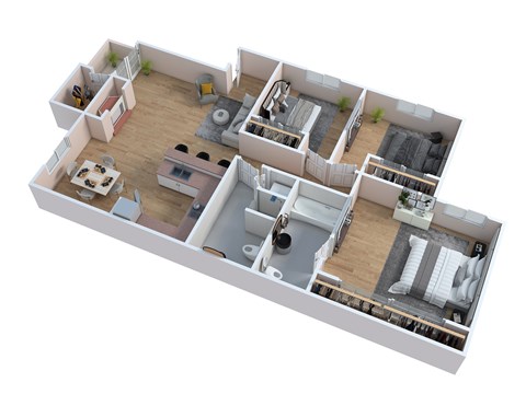 Floor plan for 3 beds, 2 baths, 1200 sqft